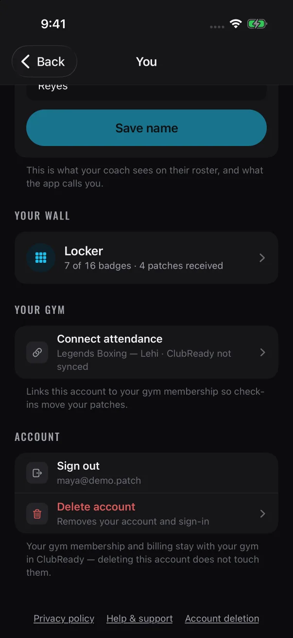 On the member side, the address your account uses is under Sign out.