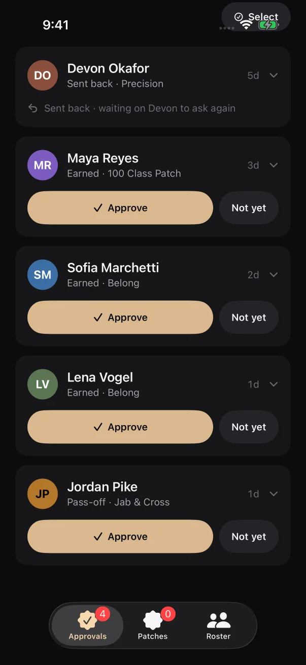 A sign-off request reads "Pass-off" followed by the patch name.