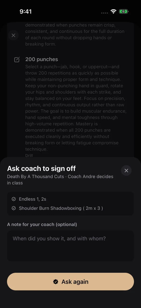After a send-back, the member's request sheet ends with an Ask again button.